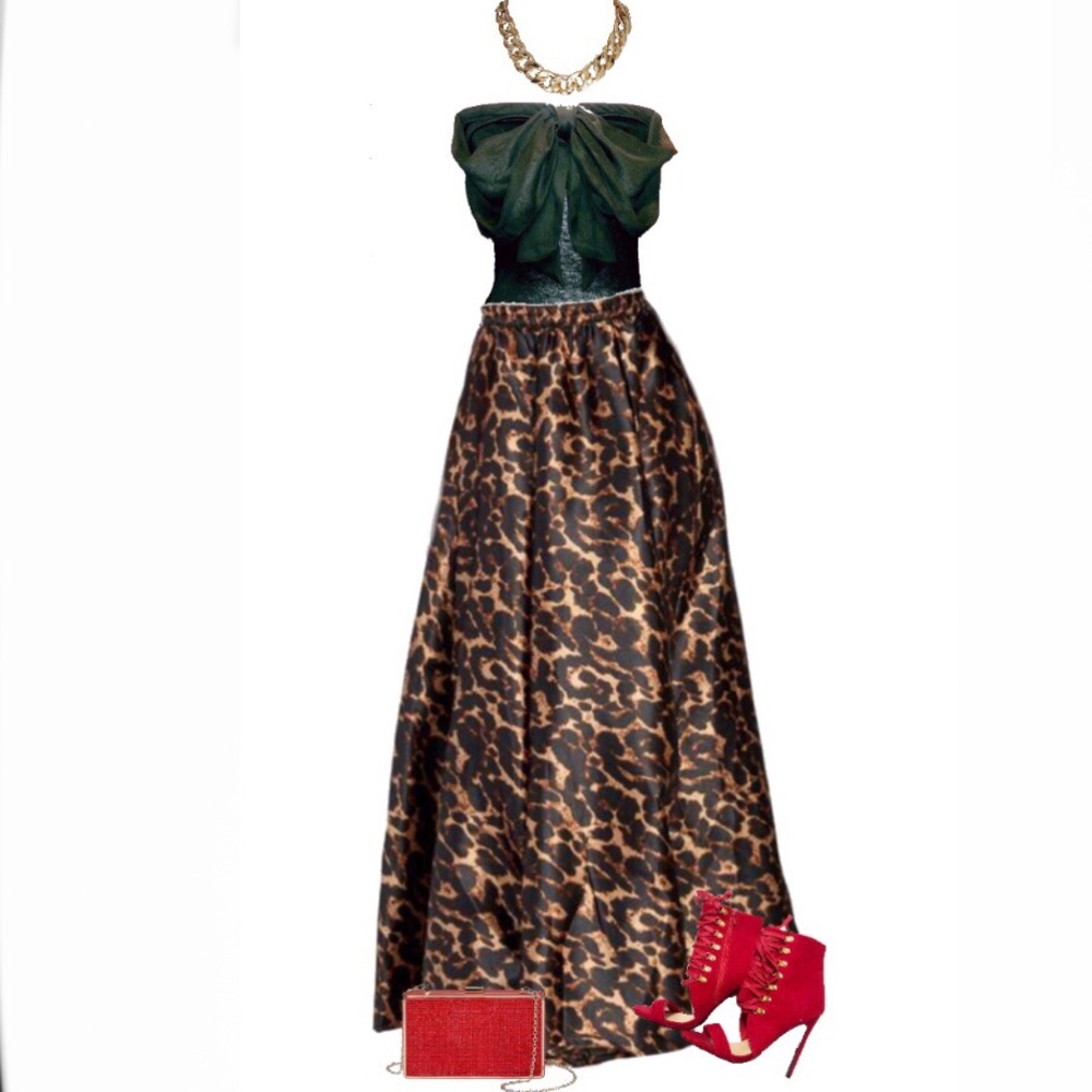 Sz L Leopard/Cheetah Print Maxi Skirt - Picture 2 of 11